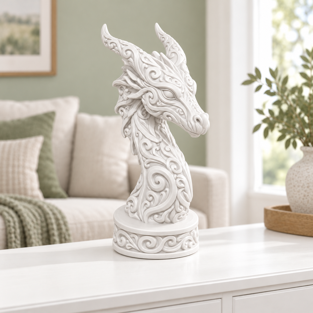 Drachenbüste Ornament - Weiss gedruckt Wohnzimmer