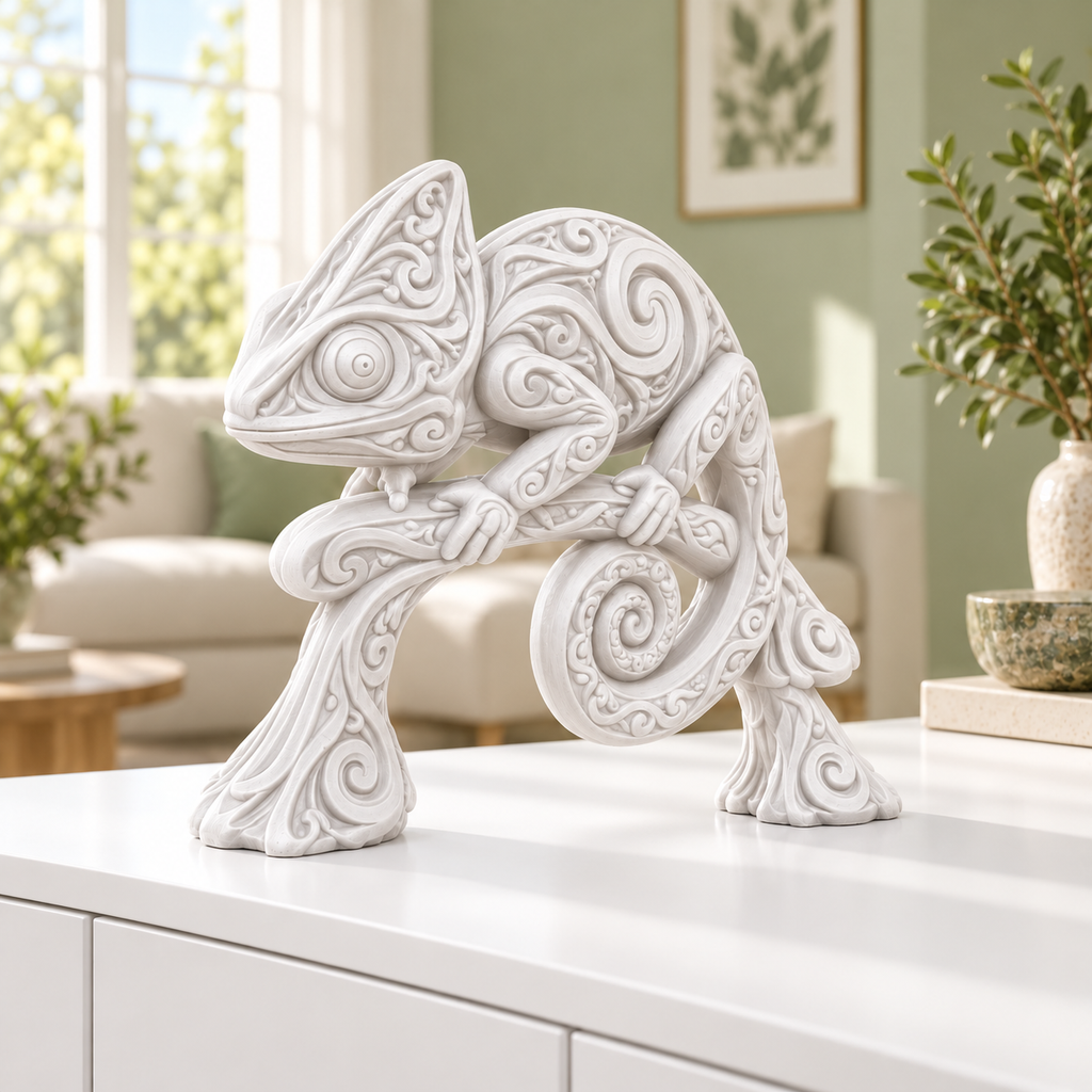 Chamäleon Ornament - Weiss gedruckt Wohnzimmer