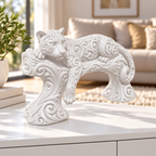 Leopard auf Ast Ornament - Weiss gedruckt Wohnzimmer