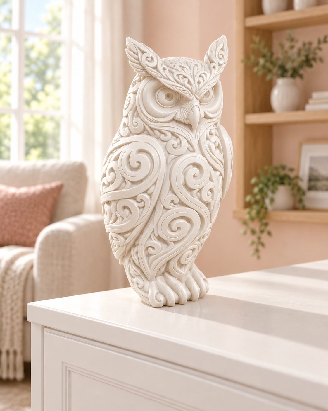 Eule Ornament - Weiss gedruckt Wohnzimmer