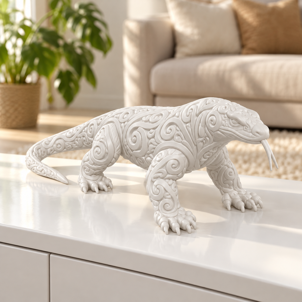 Waran Ornament - Weiss gedruckt Wohnzimmer