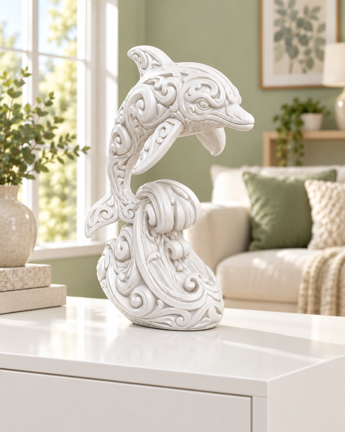 Delfin Ornament - Weiss gedruckt Wohnzimmer