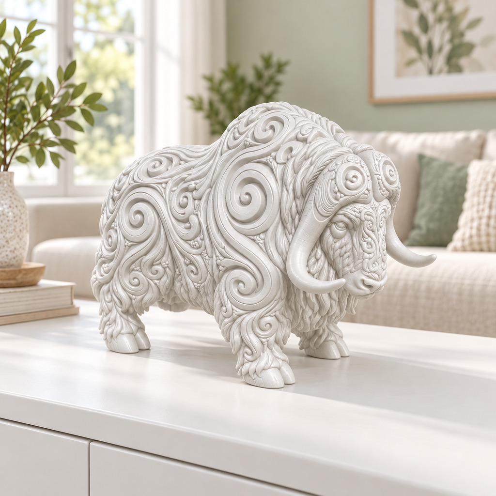 Moschusochse Ornament - Weiss gedruckt Wohnzimmer