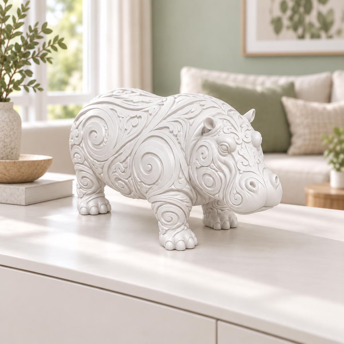 Nilpferd Ornament - Weiss gedruckt Wohnzimmer