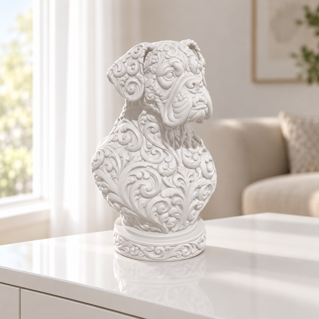 Boxer-Büste Ornament - Weiss gedruckt Wohnzimmer