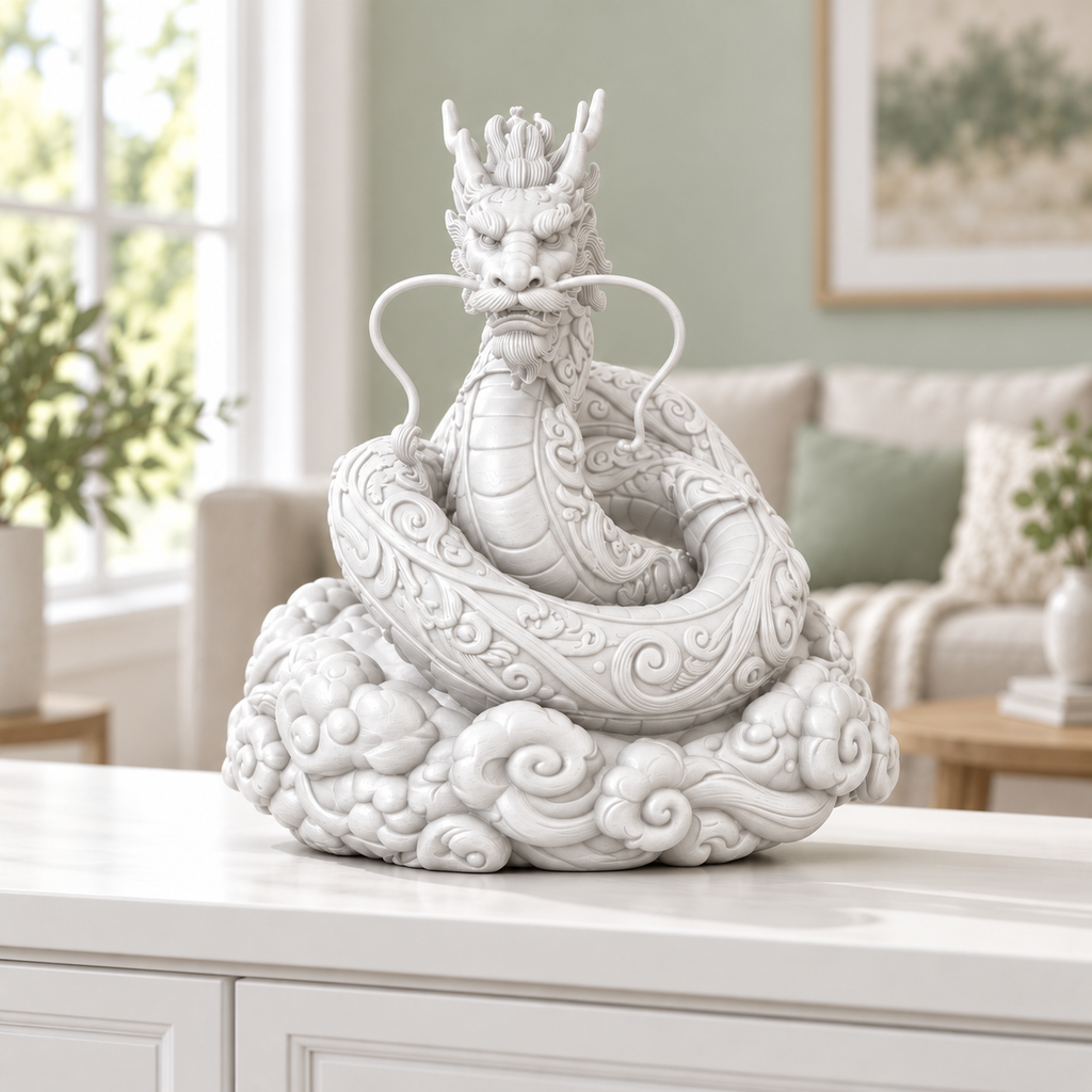 Asiatischer Drache Ornament - Weiss gedruckt Wohnzimmer