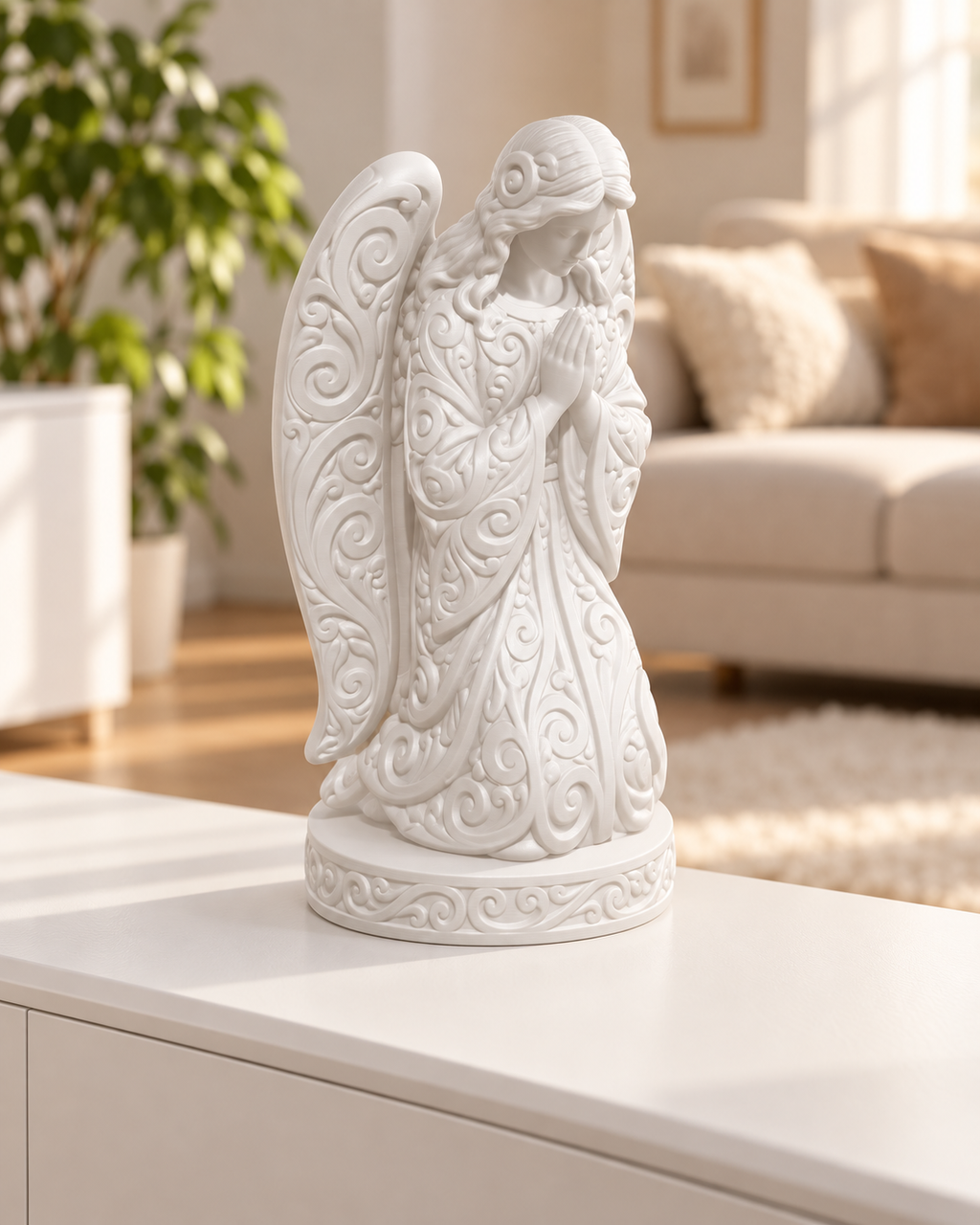 Betender Engel Ornament - Weiss gedruckt Wohnzimmer