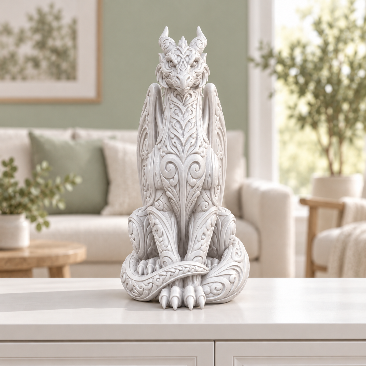 Sitzender Drache Ornament - Weiss gedruckt Wohnzimmer
