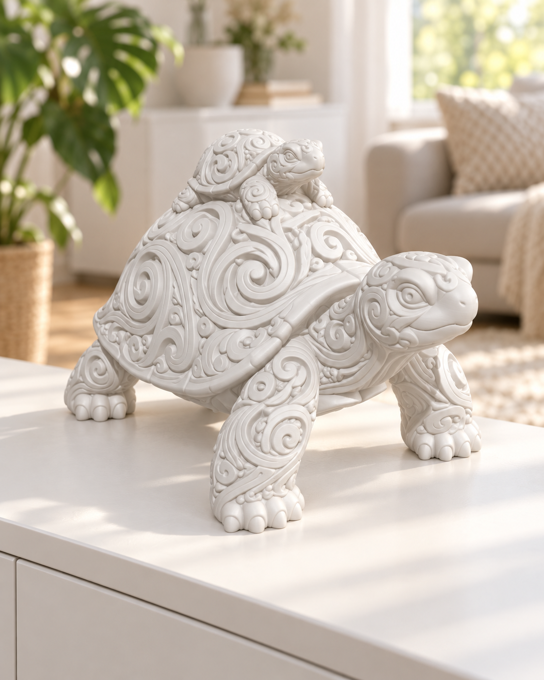 Schildkröte mit Baby Ornament - Weiss gedruckt Wohnzimmer
