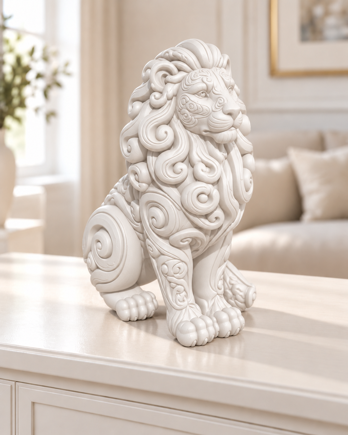 Löwe Ornament - Weiss gedruckt Wohnzimmer
