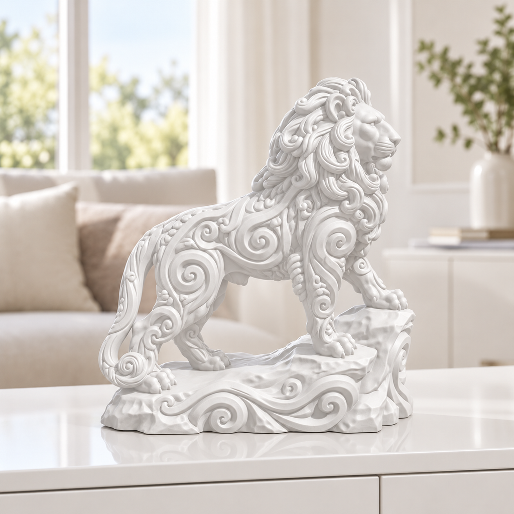 Löwe auf Fels Ornament - Weiss gedruckt Wohnzimmer