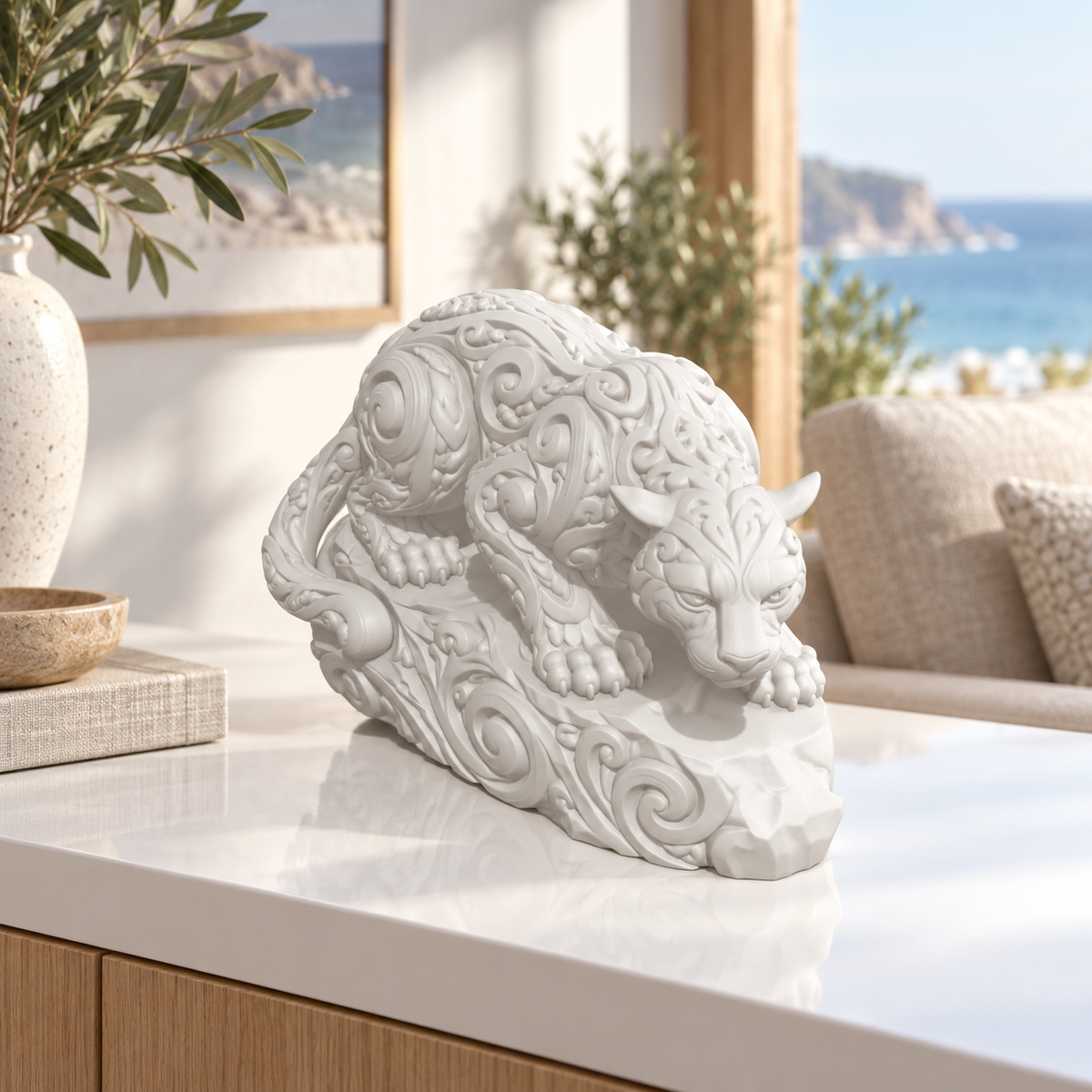 Sprungbereiter Puma Ornament - Weiss gedruckt Wohnzimmer