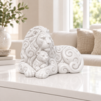 Löwe mit Jungem Ornament - Weiss gedruckt Wohnzimmer