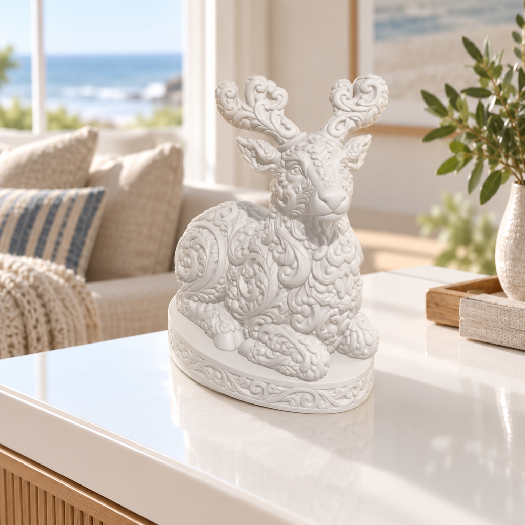 Liegendes Rentier Ornament - Weiss gedruckt Wohnzimmer