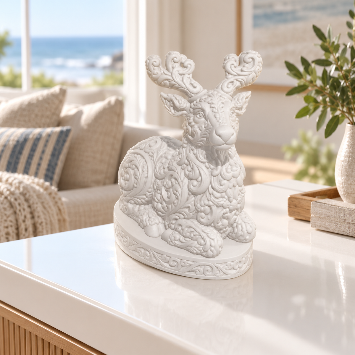 Liegendes Rentier Ornament - Weiss gedruckt Wohnzimmer