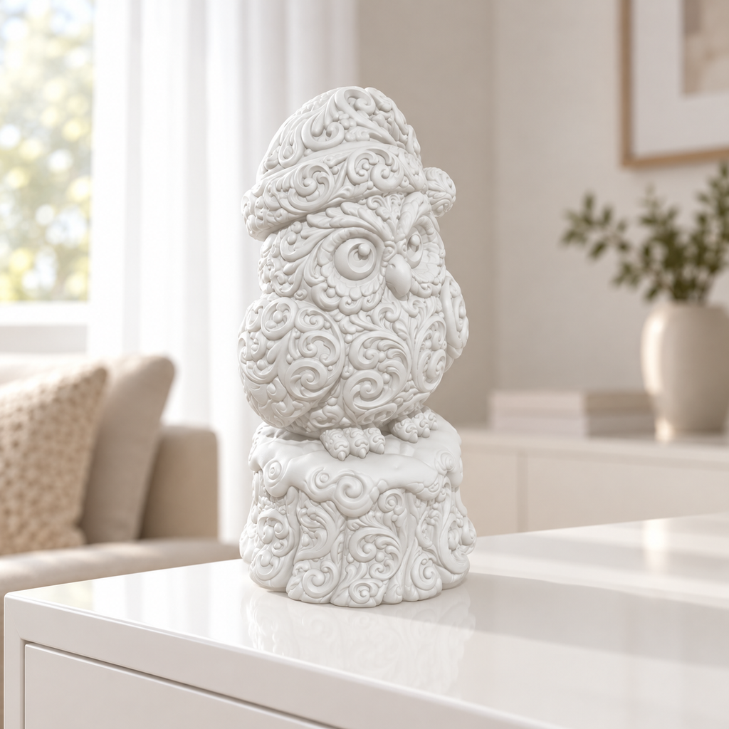 Eule mit Mütze Ornament - Weiss gedruckt Wohnzimmer