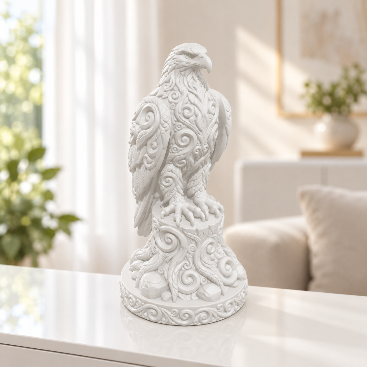 Steinadler auf Stamm Ornament - Weiss gedruckt Wohnzimmer