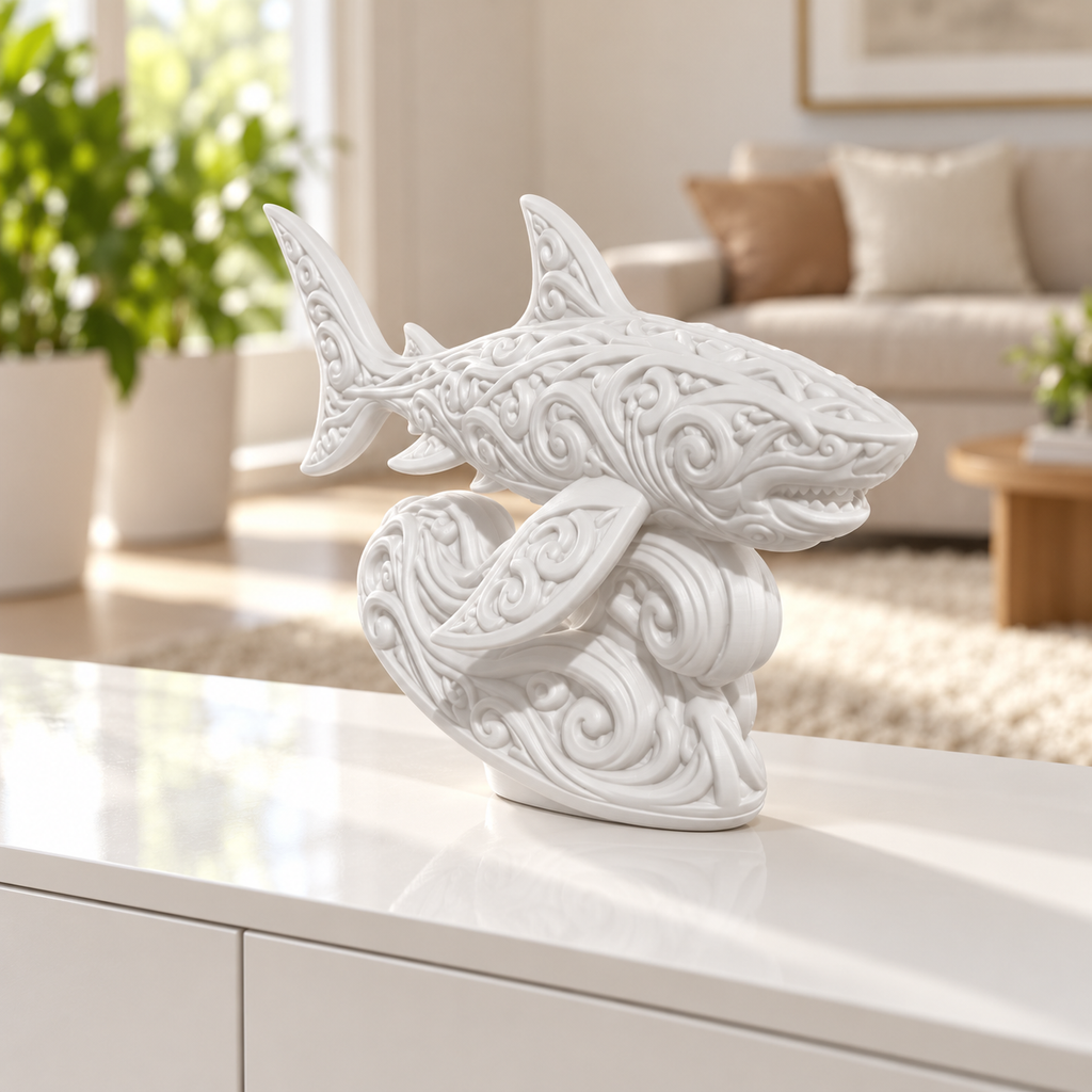 Hai auf Welle Ornament - Weiss gedruckt Wohnzimmer