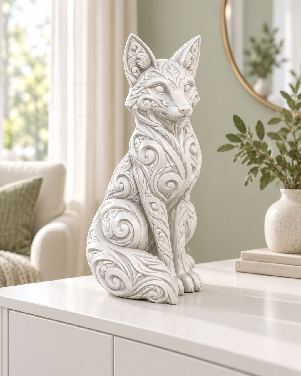 Fuchs Ornament - Weiss gedruckt Wohnzimmer