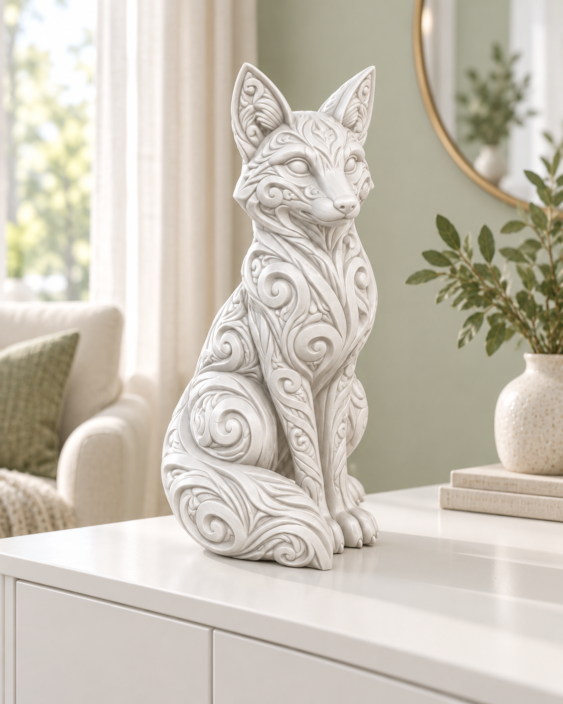 Fuchs Ornament - Weiss gedruckt Wohnzimmer
