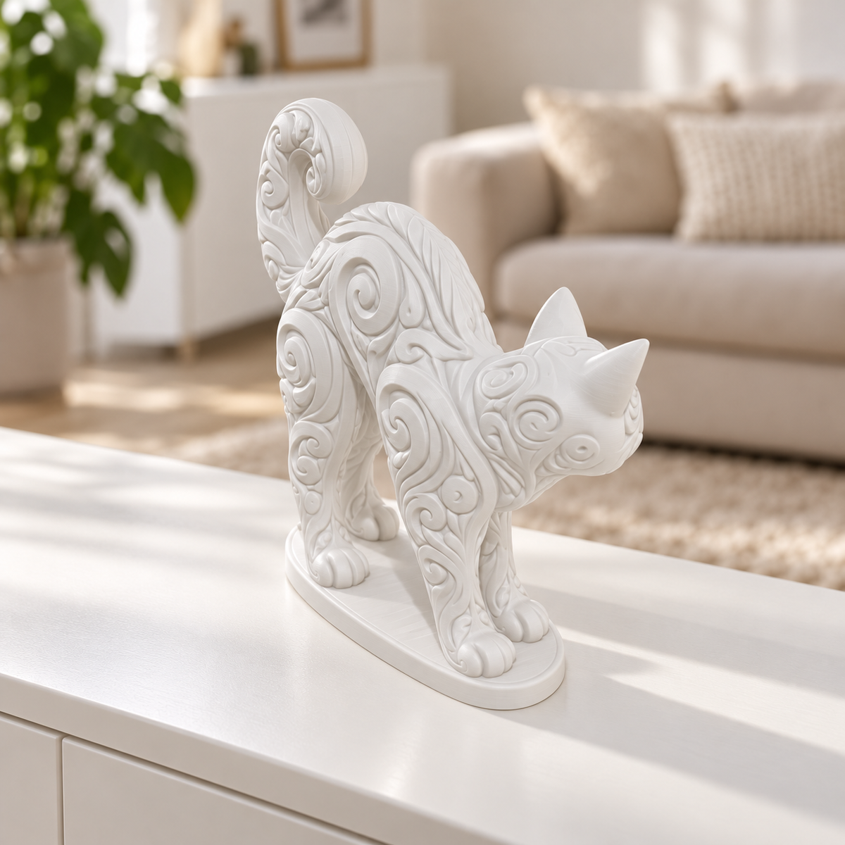 Katze mit Buckel Ornament - Weiss gedruckt Wohnzimmer
