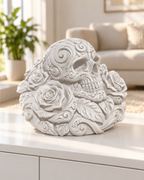 Totenkopf Rosen Ornament - Weiss gedruckt Wohnzimmer