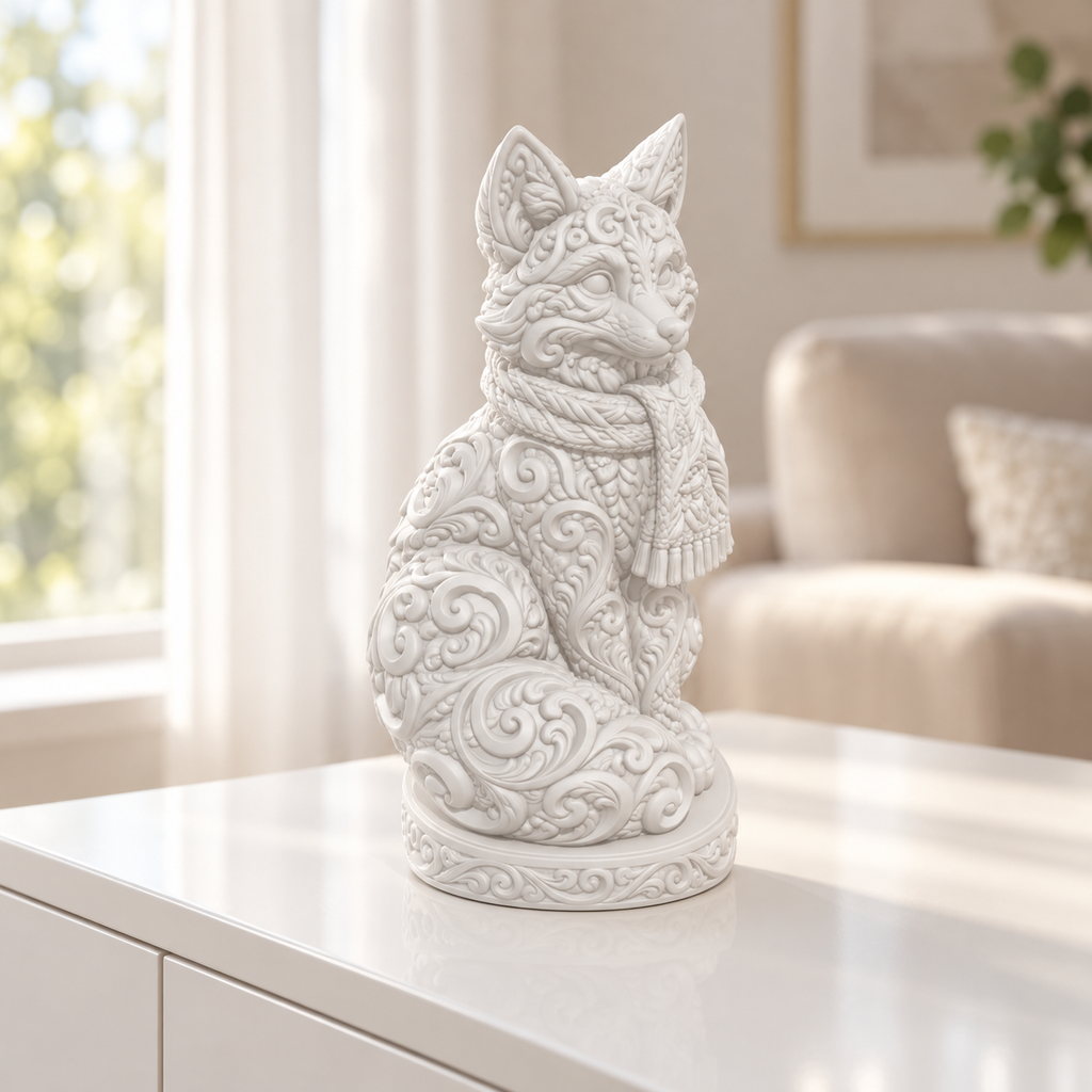 Fuchs mit Schal Ornament - Weiss gedruckt Wohnzimmer