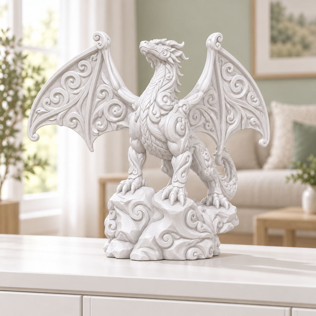 Flügeldrache Ornament - Weiss gedruckt Wohnzimmer