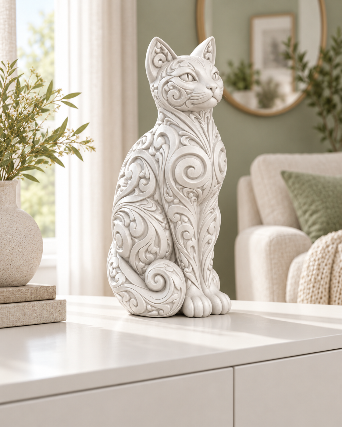 Katze Ornament - Weiss gedruckt Wohnzimmer