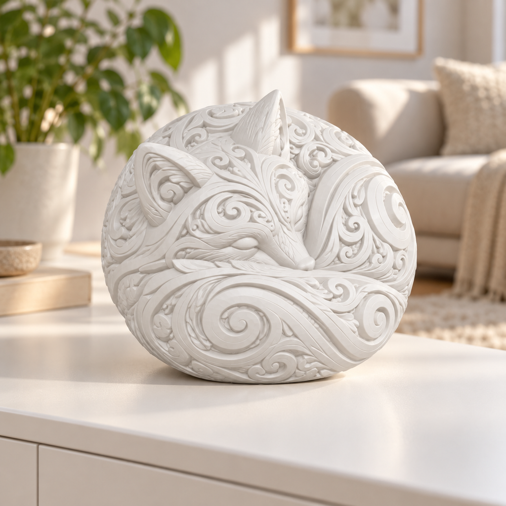 Schlafender Polarfuchs Ornament - Weiss gedruckt Wohnzimmer