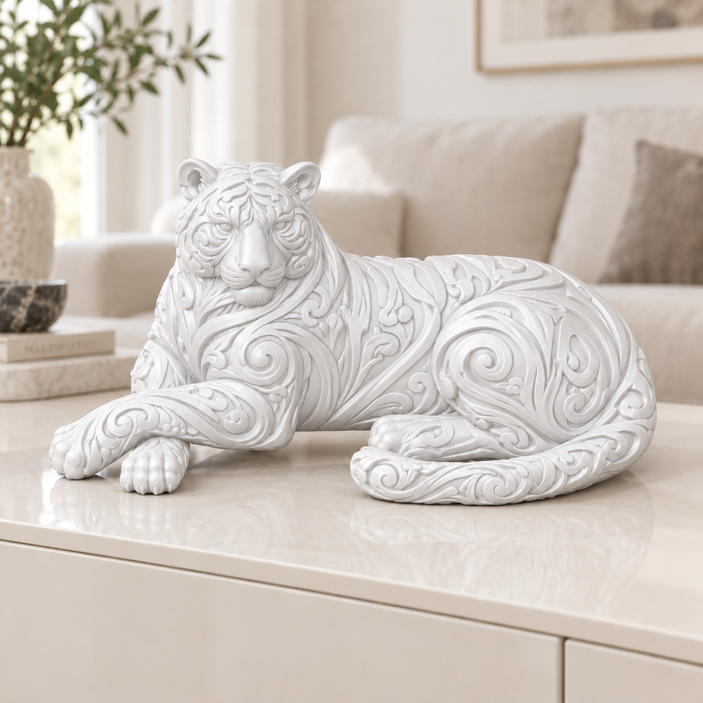 Liegender Tiger Ornament - Weiss gedruckt Wohnzimmer
