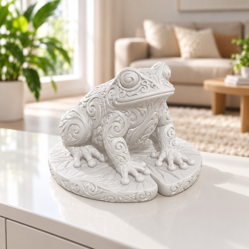 Frosch auf Seerosenblatt Ornament - Weiss gedruckt Wohnzimmer