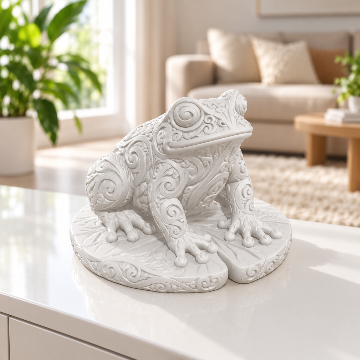 Frosch auf Seerosenblatt Ornament - Weiss gedruckt Wohnzimmer