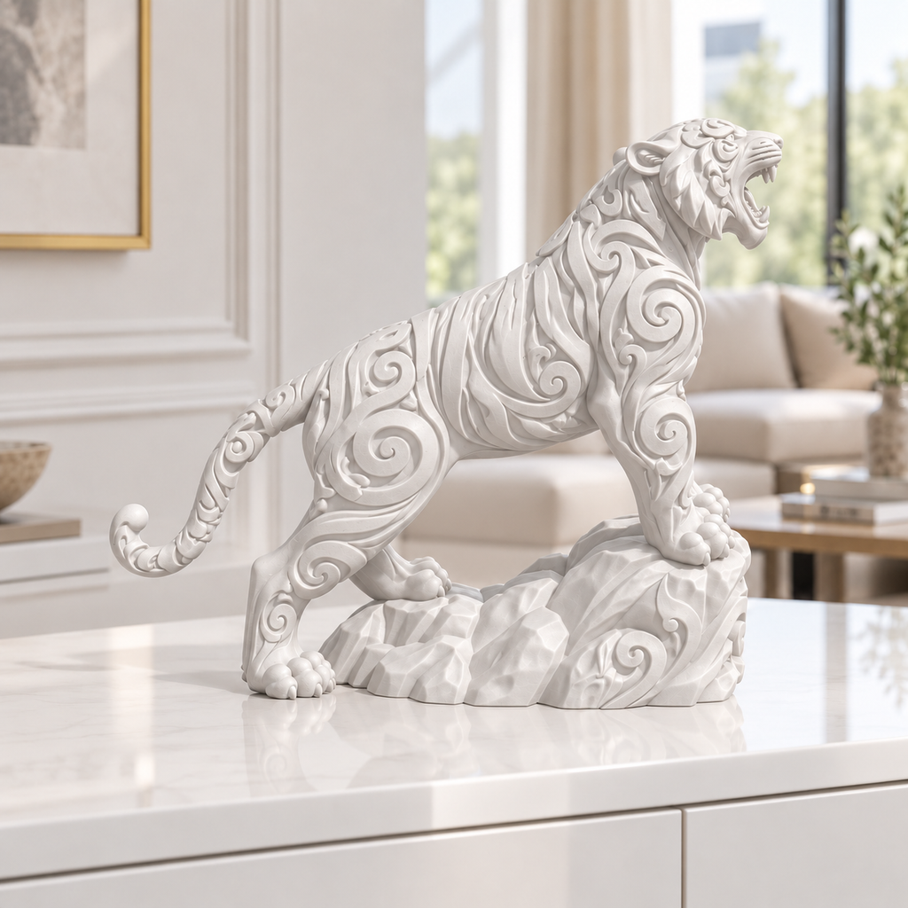 Brüllender Tiger Ornament - Weiss gedruckt Wohnzimmer