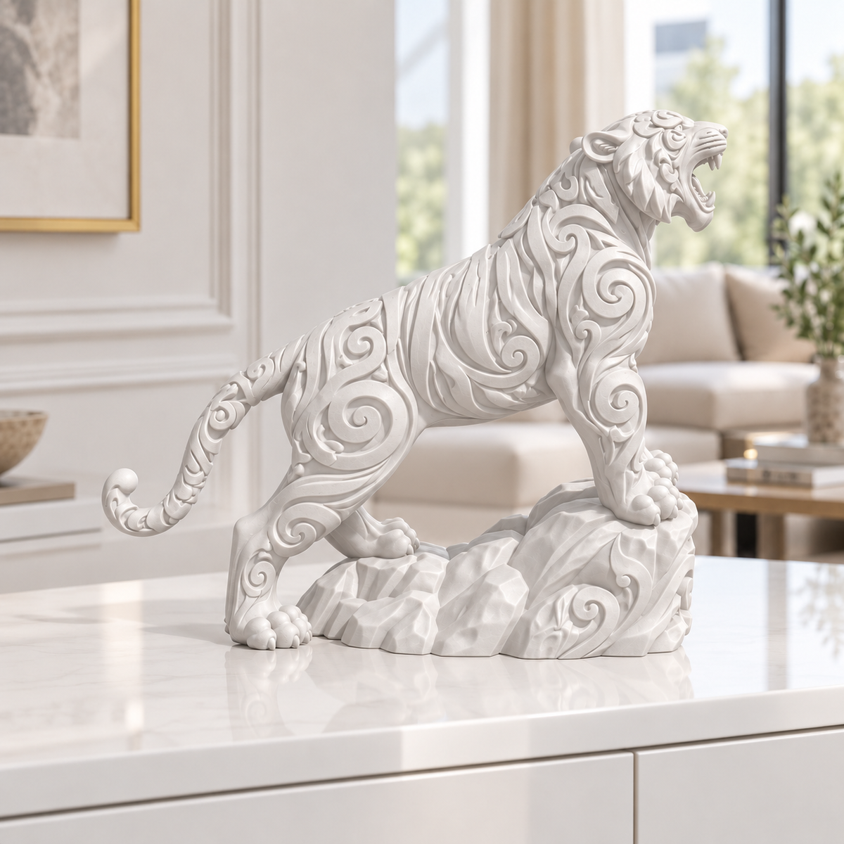 Brüllender Tiger Ornament - Weiss gedruckt Wohnzimmer