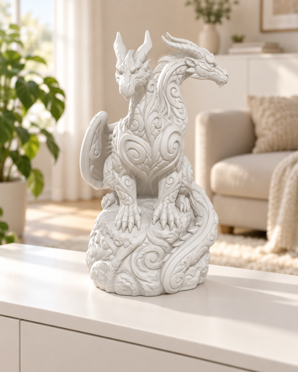 Zweiköpfiger Drache Ornament - Weiss gedruckt Wohnzimmer