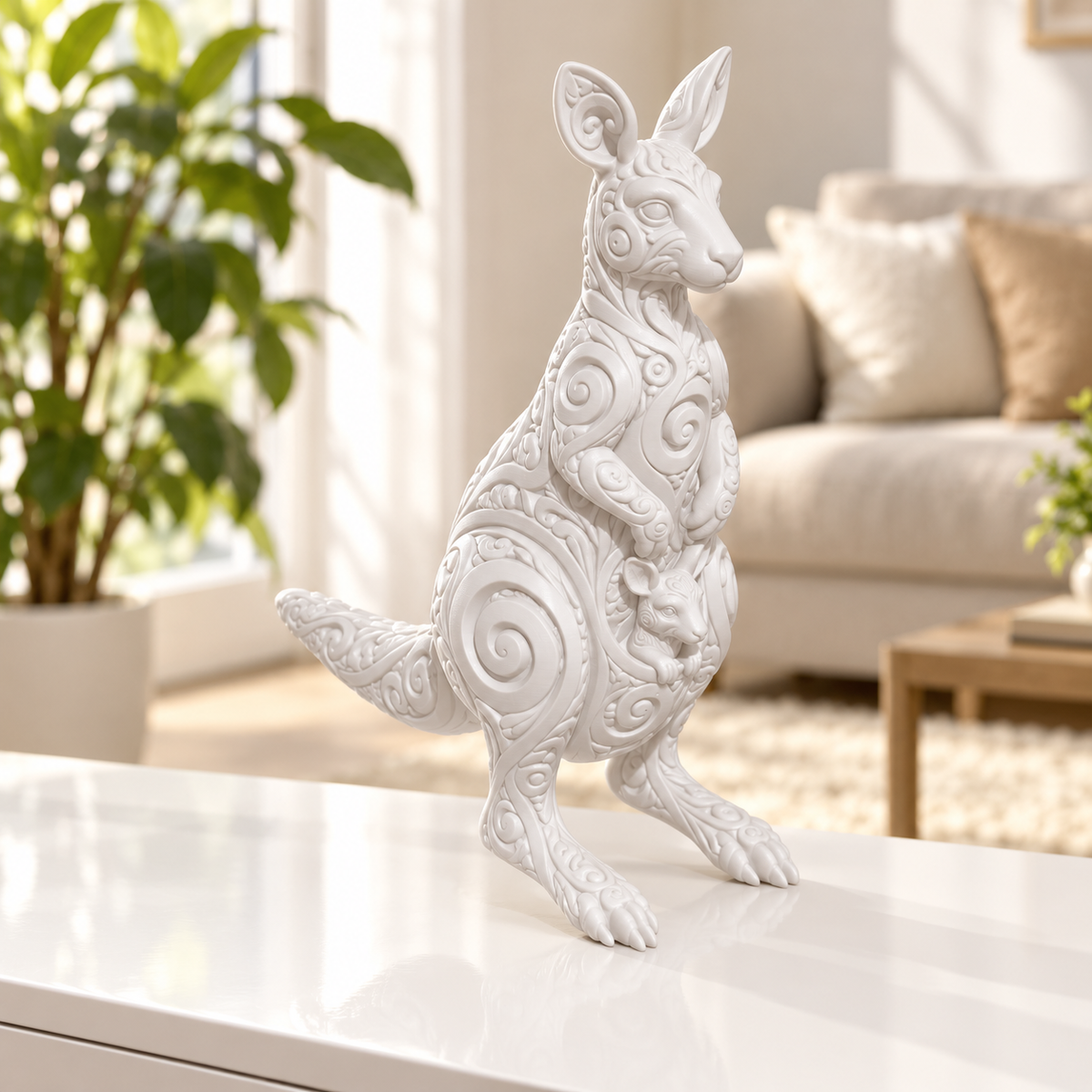 Känguru mit Jungtier Ornament - Weiss gedruckt Wohnzimmer