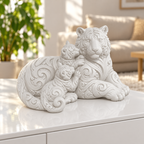 Tiger mit Jungen Ornament - Weiss gedruckt Wohnzimmer