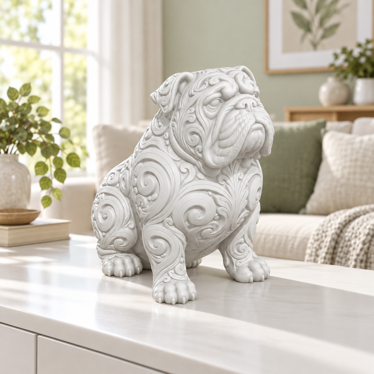 Bulldogge Ornament - Weiss gedruckt Wohnzimmer