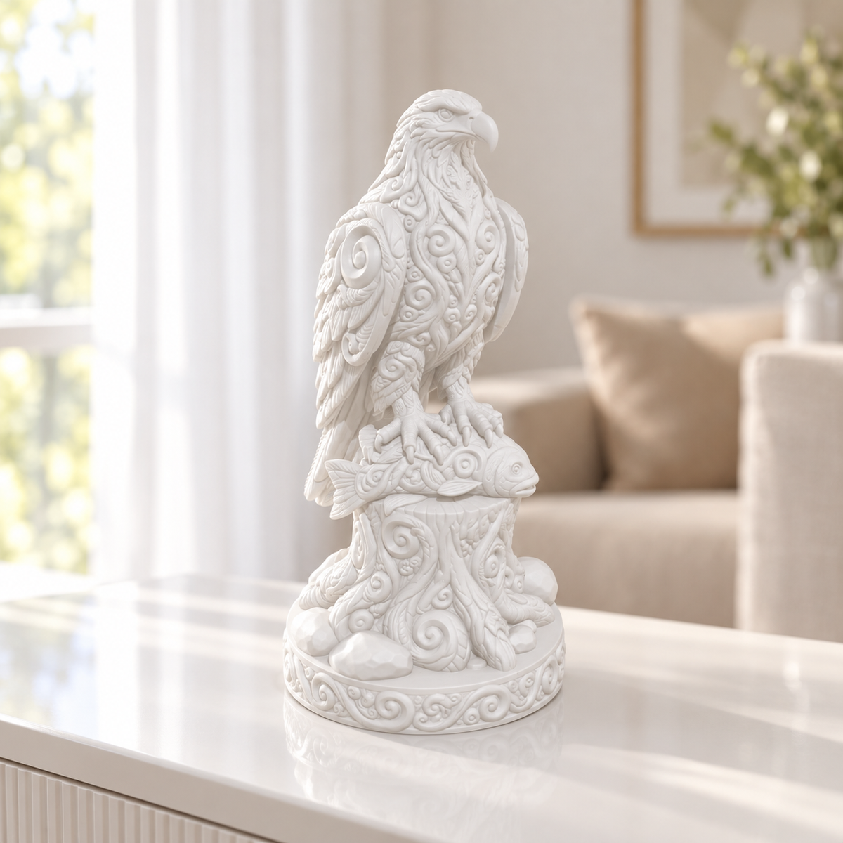 Fischadler auf Stamm Ornament - Weiss gedruckt Wohnzimmer