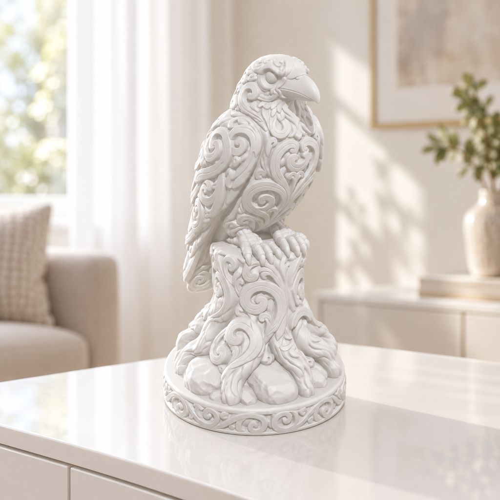 Rabe auf Baumstumpf Ornament - Weiss gedruckt Wohnzimmer