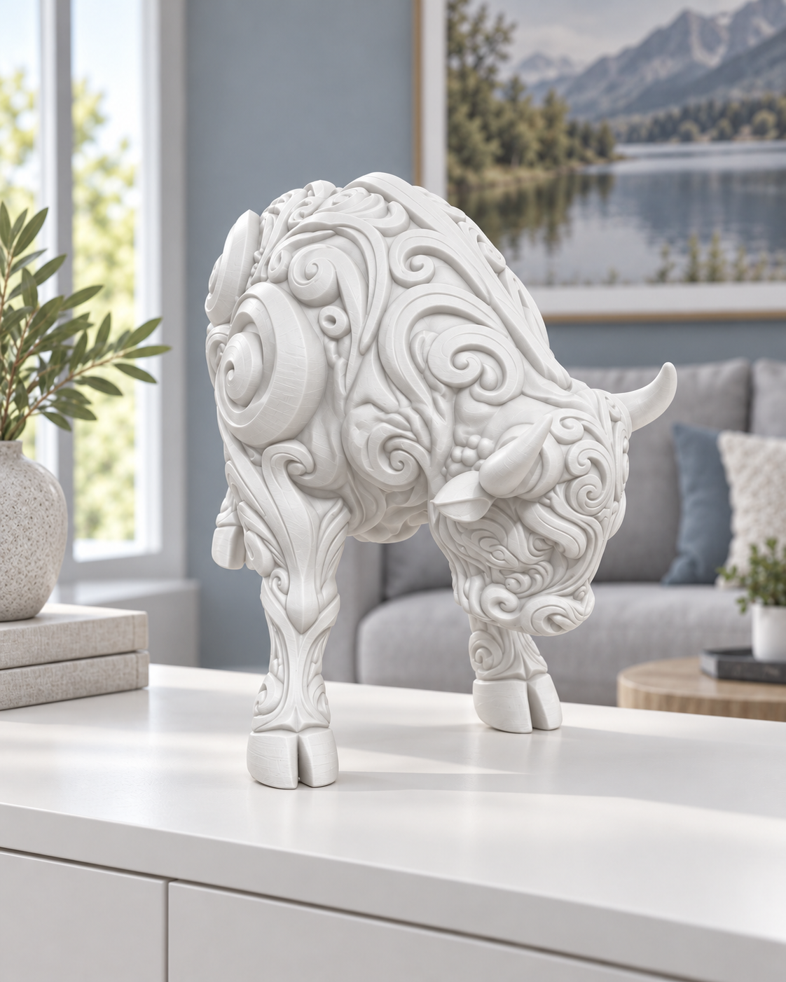 Stier Ornament - Weiss gedruckt Wohnzimmer