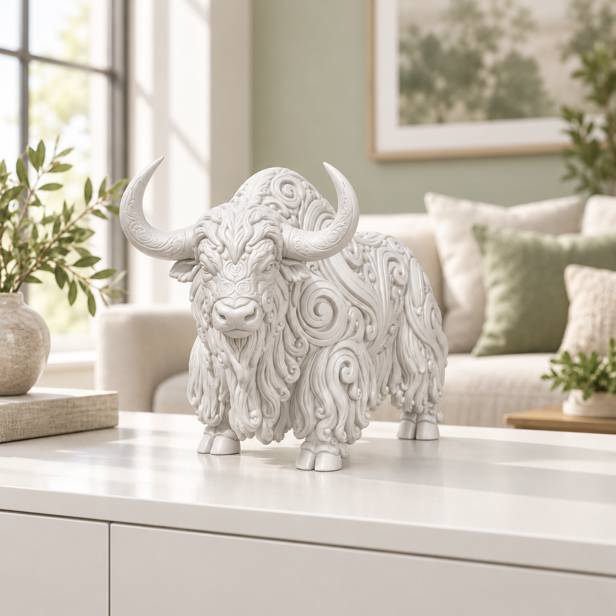 Yak Ornament - Weiss gedruckt Wohnzimmer