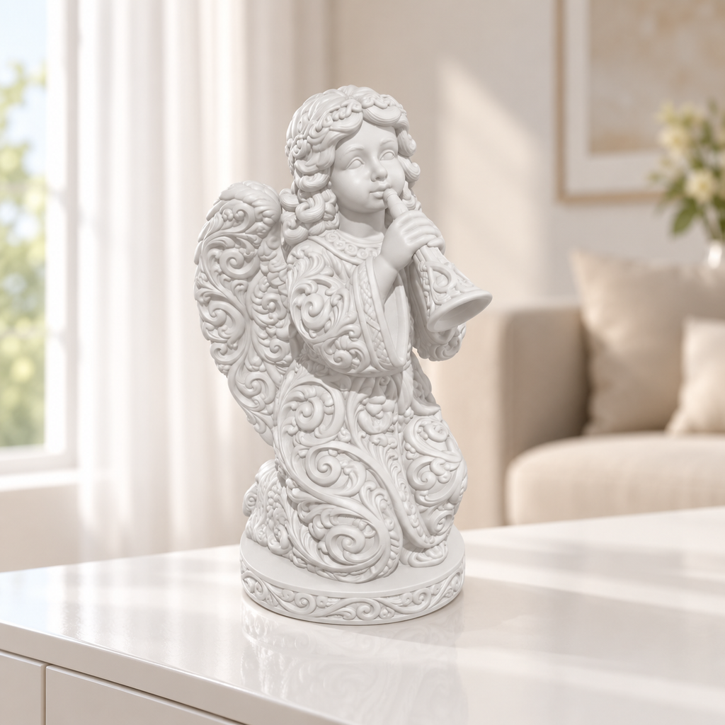 Engel mit Posaune Ornament - Weiss gedruckt Wohnzimmer