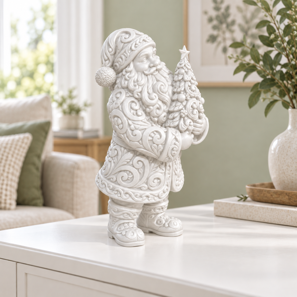Santa mit Tannenbaum Ornament - Weiss gedruckt Wohnzimmer