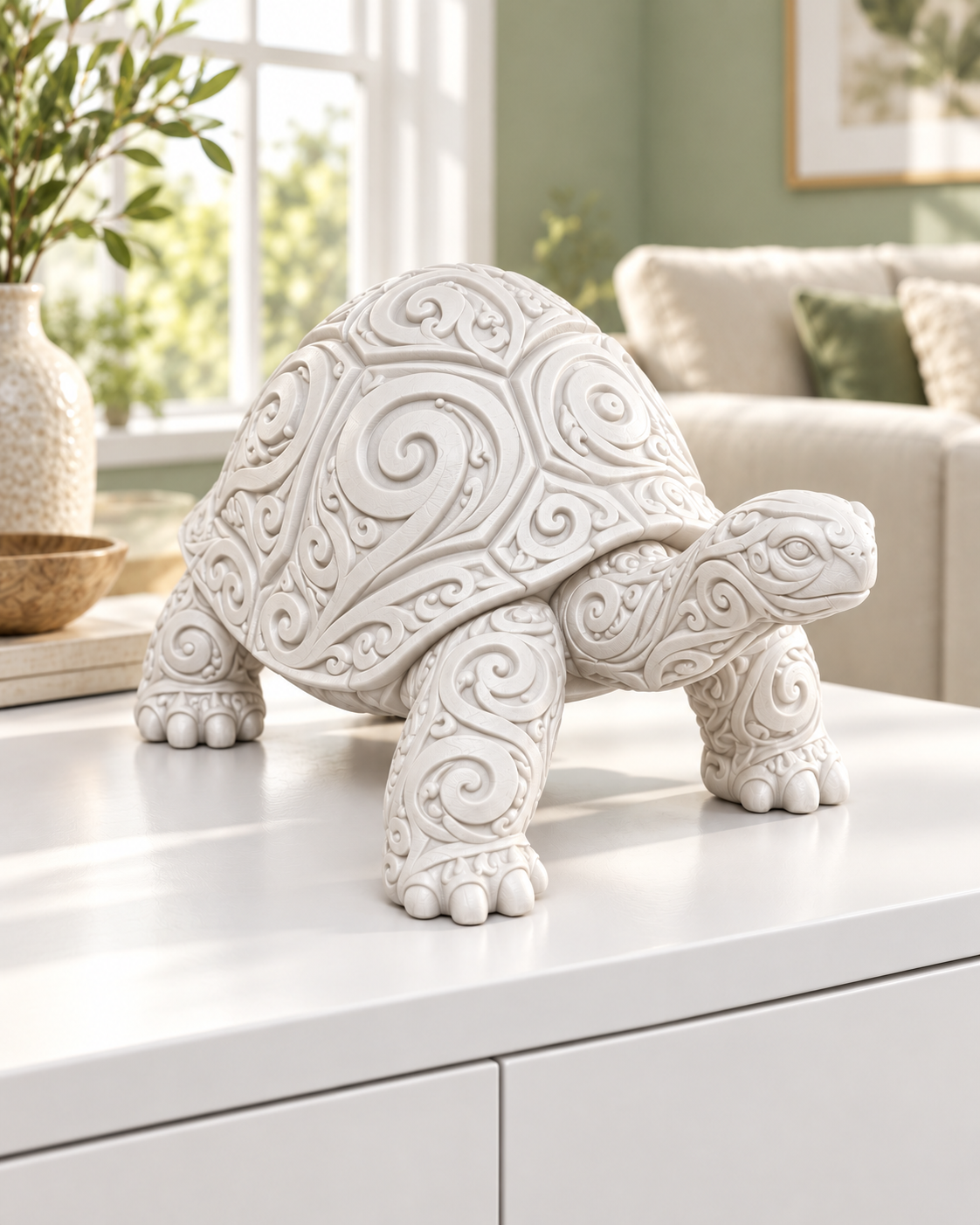 Schildkröte Ornament - Weiss gedruckt Wohnzimmer