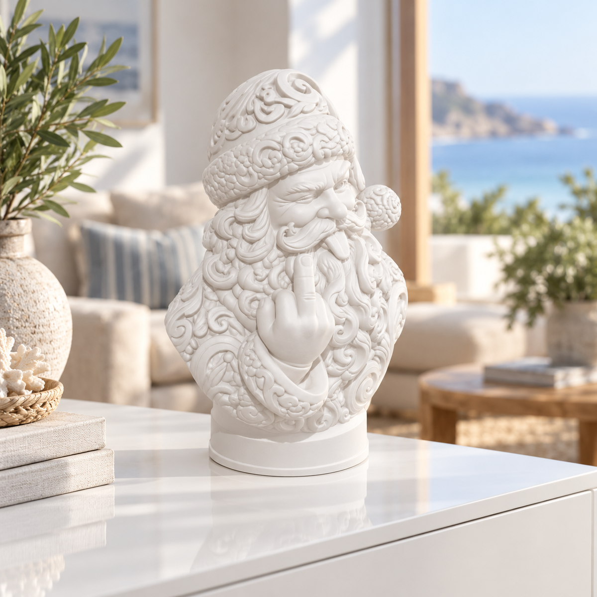 Freche Santa Büste Ornament - Weiss gedruckt Wohnzimmer