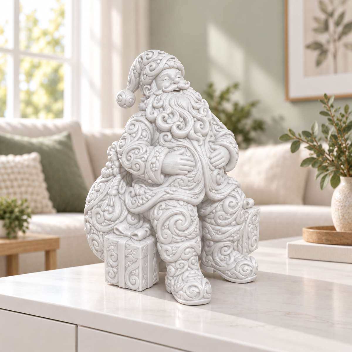 Weihnachtsmann sitzend Ornament - Weiss gedruckt Wohnzimmer
