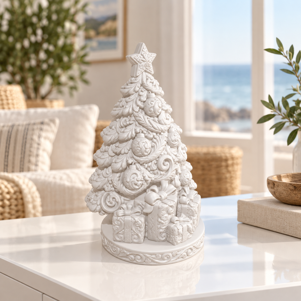 Baum mit Geschenken Ornament - Weiss gedruckt Wohnzimmer