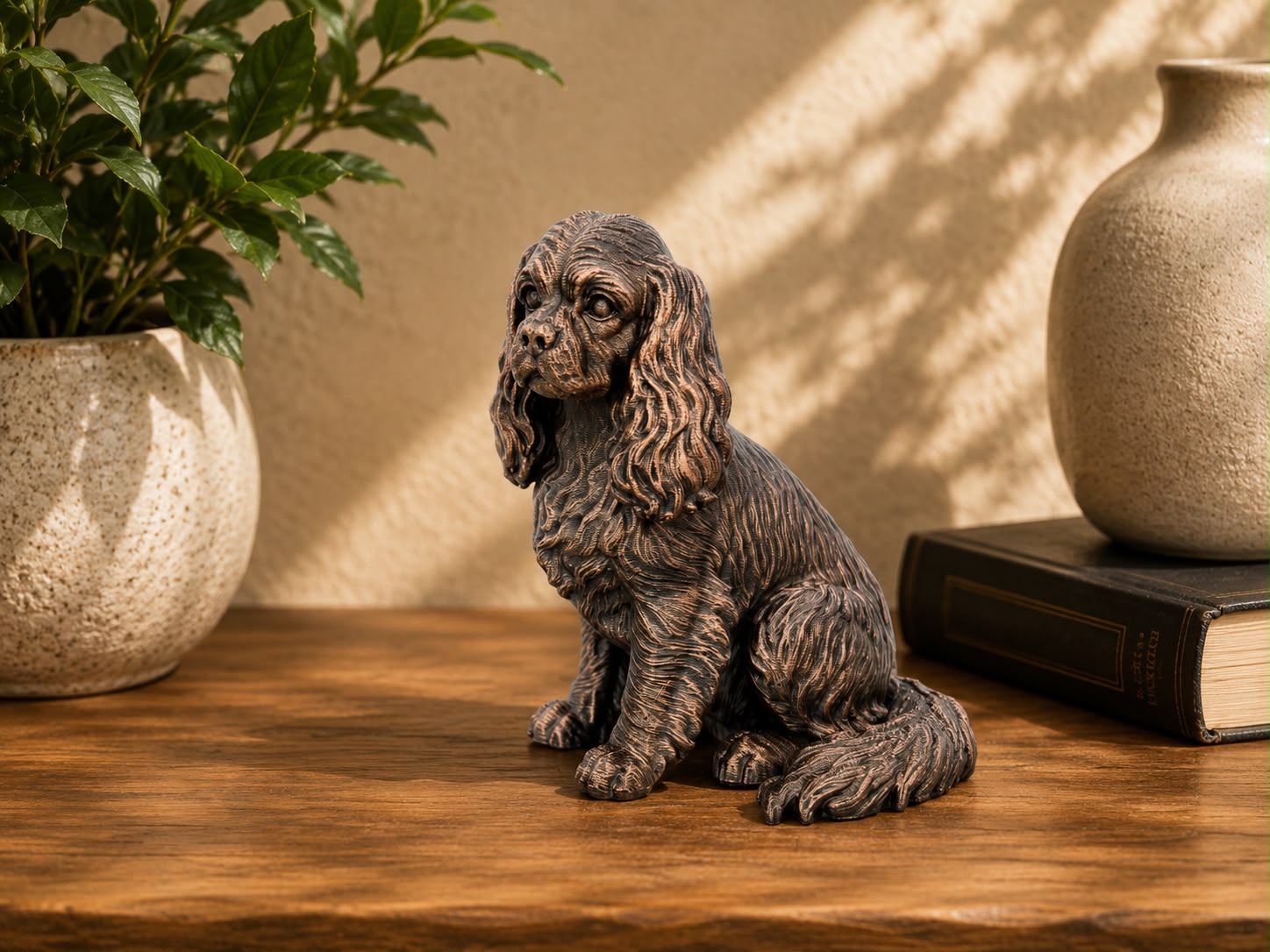 Cavalier King Charles Spaniel – sitzende Hundefigur mit langem Fell | Geschenk für Hundefans | Made in Germany Fehn-factory.de